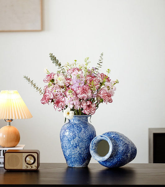 Modern Pottery Flower Vases, Handmade Water Holding Flower Vases, Centerpiece on Dining Table, Blue Pottery Bud Vases, Large Flower Vases on Table-Grace Painting Crafts