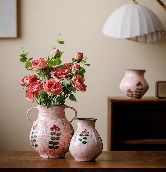 Rustic Pottery Flower Vases, Small Flower Vases on Table, Pink Bud Vases, Handmade Water Holding Flower Vases-Grace Painting Crafts
