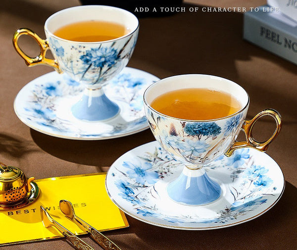 Elegant Ceramic Coffee Cup with Saucer, British Tea Cup set, Ceramic Tea Cup and Saucer Set in Gift Box, Porcelain Tea Cup Set and Saucer Set-Grace Painting Crafts