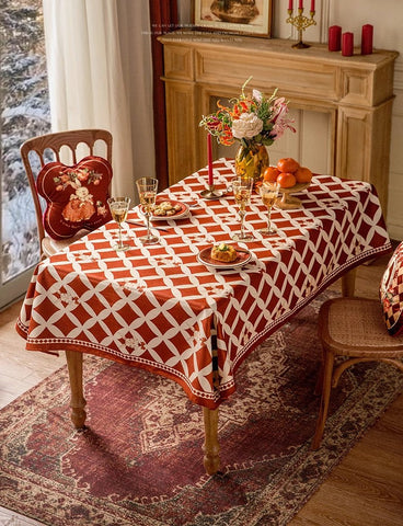 Holiday Red Tablecloth for Dining Table, Rabbit Pattern Table Cover for Dining Room Table, Modern Rectangle Tablecloth for Oval Table-Grace Painting Crafts