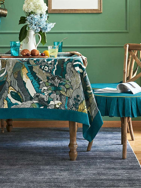 Large Modern Rectangle Tablecloth for Dining Room Table, Blue Flower Pattern Farmhouse Table Cloth, Square Tablecloth for Round Table-Grace Painting Crafts