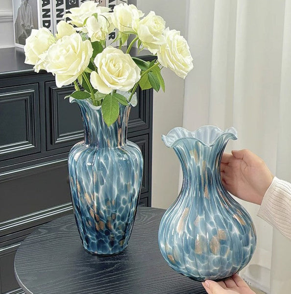 Centerpiece Vases on Table, Handmade Liuli Vases, Color Glaze Vase, Modern Glass Bud Vases, Contemporary Vases for Modern Home Decor-Grace Painting Crafts