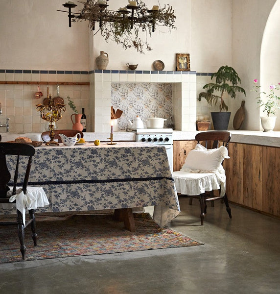 Extra Large Vintage Rectangle Tablecloth for Dining Room Table, Rustic Farmhouse Table Cover for Kitchen, French Flower Pattern Tablecloth for Round Table-Grace Painting Crafts