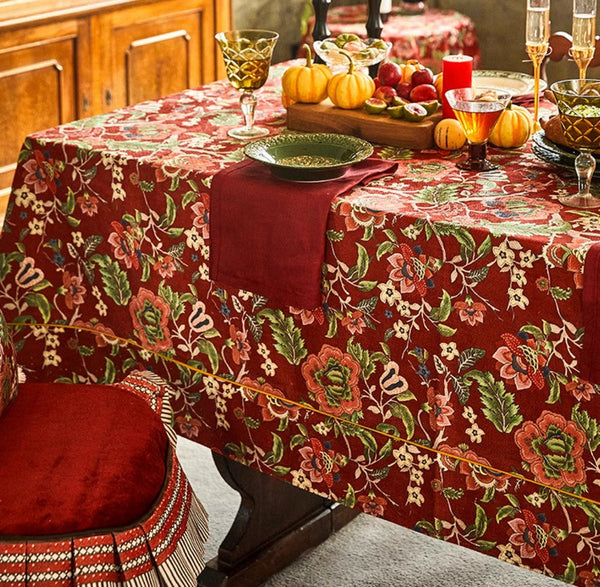 Large Modern Rectangle Tablecloth for Dining Table, Azalea Flower Pattern Table Covers for Dining Table, Red Flower Pattern Table Cloth for Oval Table-Grace Painting Crafts