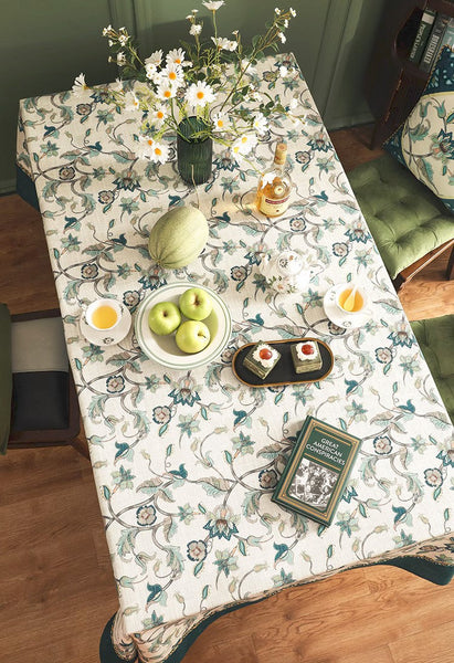 Flower Pattern Farmhouse Table Cloth, Outdoor Picnic Tablecloth, Large Modern Rectangle Tablecloth Ideas for Dining Table, Rustic Square Tablecloth for Coffee Table-Grace Painting Crafts