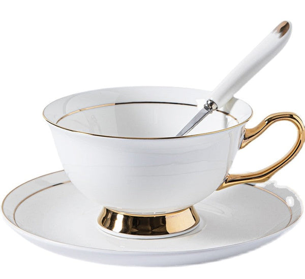 Porcelain Tea Cup Saucer Set, White Ceramic Cups, 7.8 oz British Ceramic Coffee Cups, Unique Tea Cup and Saucer in Gift Box-Grace Painting Crafts