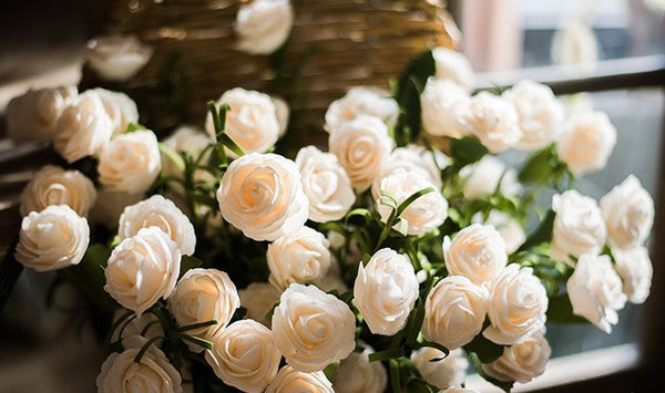Flower Arrangement Ideas for Living Room, White Camellia Flowers, Modern Artificial Flowers for Home Decoration, Simple Artificial Floral for Bedroom-Grace Painting Crafts