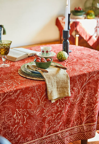 Large Modern Rectangle Tablecloth for Dining Room Table, Red Christmas Flower Pattern Tablecloth for Oval Table, Square Table Covers for Kitchen, Farmhouse Table Cloth for Round Table-Grace Painting Crafts