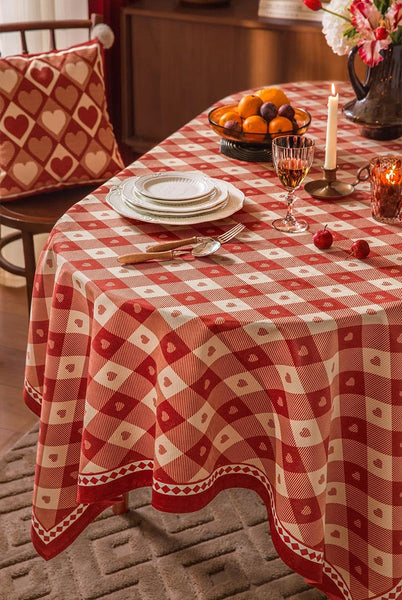 Red Heart-shaped Table Cover for Dining Room Table, Holiday Red Tablecloth for Dining Table, Modern Rectangle Tablecloth for Oval Table-Grace Painting Crafts