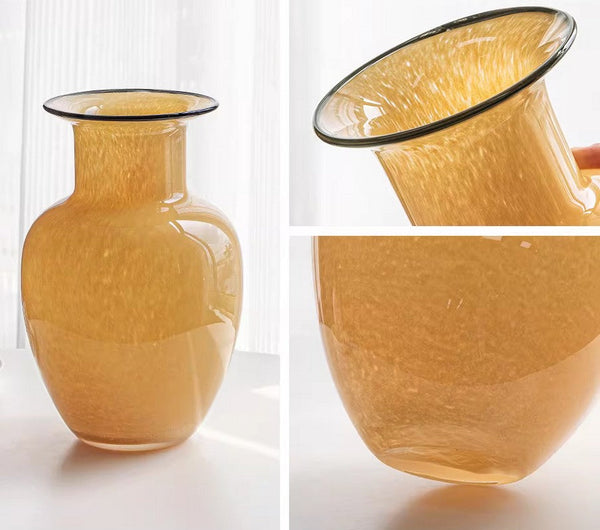 Contemporary Vases for Modern Home Decor, Handmade Liuli Vases, Color Glaze Vase, Yellow Glass Bud Vases, Centerpiece Vases on Table-Grace Painting Crafts