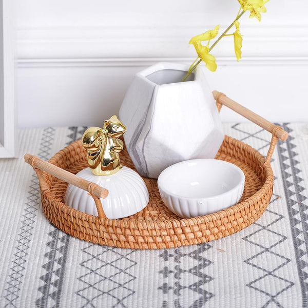 Small Rattan Storage Basket, Fruit Basket, Round Storage Basket with Handle, Kitchen Storage Baskets, Woven Storage Baskets-Grace Painting Crafts