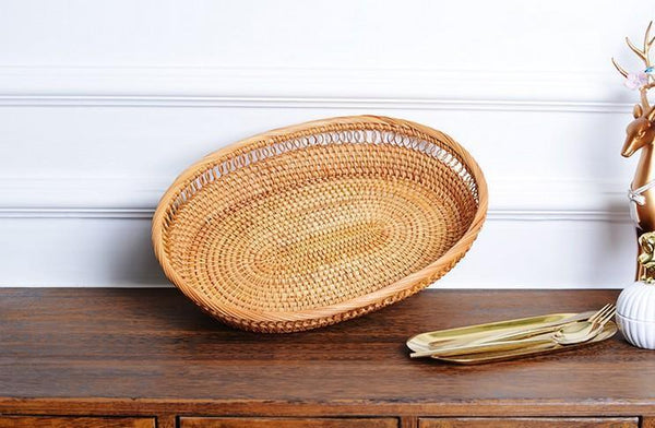 Rattan Storage Basket for Pantry, Round Storage Basket, Storage Baskets for Kitchen, Woven Storage Basket for Dining Room-Grace Painting Crafts