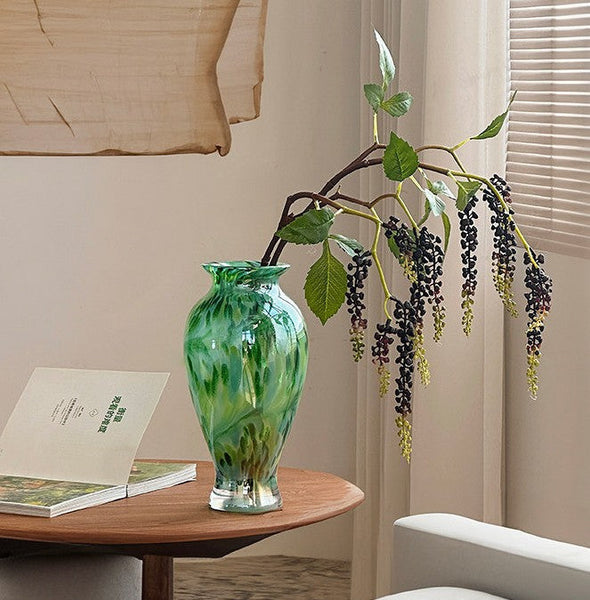 Unique Modern Vases for Flowers, Handmade Flower Vases on Table, Large Green Glass Flower Vases, Modern Glass Flower Vases-Grace Painting Crafts