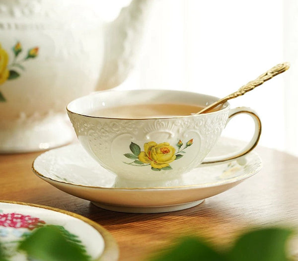 Tea Cup Set, Vintage Tea Cup Set, Modern Ceramic Cups, Ceramic Tea Cup with Saucer, European Tea Cup Set, Porcelain Tea Cups, Floral Tea Cup Set, Classic British Tea Cups, Elegant Tea Cup With Saucer-Grace Painting Crafts