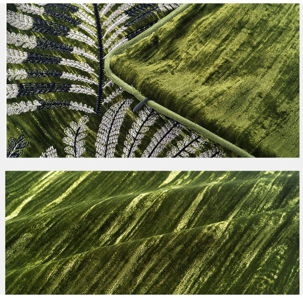 Large Throw Pillow for Interior Design, Embroidery Leaves Green Decorative Sofa Pillows, Luxury Decorative Throw Pillows for Couch, Large Square Modern Sofa Pillows-Grace Painting Crafts