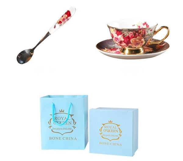 Ceramic Tea Cups and Saucers in Gift Box, Rose Flower Royal Bone China Porcelain Tea Cup Set, Elegant Ceramic Coffee Cups, Beautiful British Tea Cups-Grace Painting Crafts