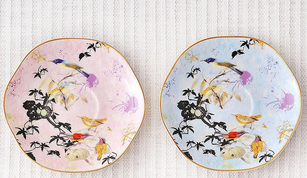 Unique Bird Flower Tea Cup and Saucer in Gift Box as Birthday Gift, Elegant Ceramic Coffee Cups, Afternoon British Tea Cups, Royal Porcelain Tea Cup Set-Grace Painting Crafts