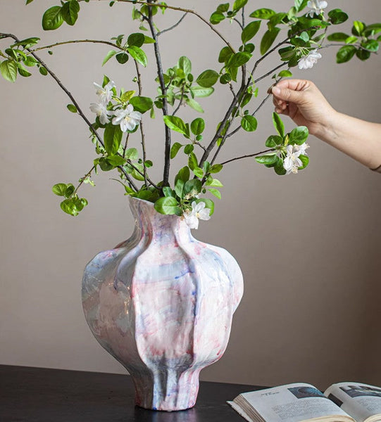 Centerpiece Ceramic Bouquet Vases, Handmade Modern Flower Vase, Large Contemporary Vases on Dining Table, Porcelain Vases for Modern Home Decor-Grace Painting Crafts