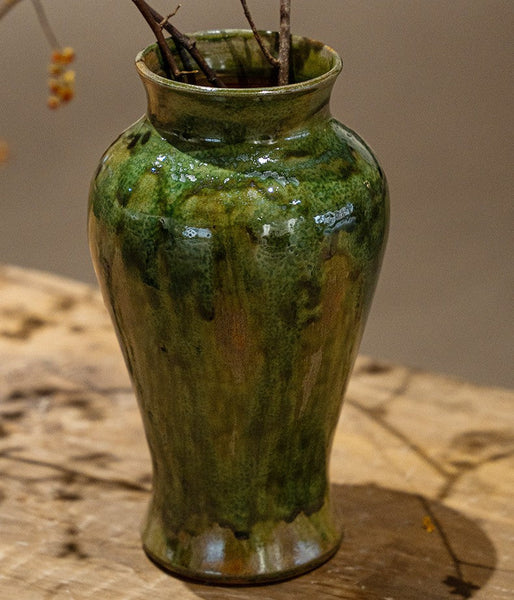 Ceramic Bouquet Vases, Green Flower Vases on Table, Porcelain Flower Vases, Dining Table Centerpiece, Handmade Water Holding Flower Vase-Grace Painting Crafts