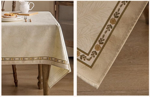 Cream Color Table Cover for Dining Room Table, French Style Tablecloth for Dining Table, Modern Rectangle Tablecloth for Oval Table-Grace Painting Crafts
