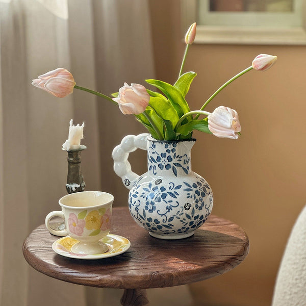 Handmade Water Holding Flower Vases, Rustic Porcelain Flower Vases, Ceramic Bud Vases, Small Flower Vases on Table-Grace Painting Crafts