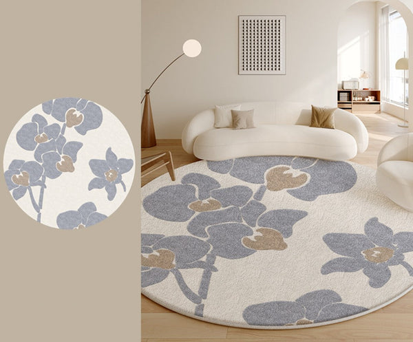 Bedroom Abstract Modern Area Rugs, Contemporary Modern Rugs, Geometric Round Rugs for Dining Room, Flower Pattern Circular Modern Rugs under Chairs-Grace Painting Crafts