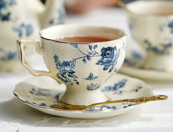 Elegant Vintage Ceramic Coffee Cups for Traditional Afternoon Tea, Royal Ceramic Cups, French Style China Porcelain Tea Cup Saucer Set, 6.8 oz Tea Cup and Saucers-Grace Painting Crafts