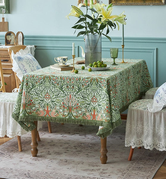 Green Flower Pattern Tablecloth for Home Decoration, Large Square Tablecloth for Round Table, Extra Large Rectangle Tablecloth for Dining Room Table-Grace Painting Crafts