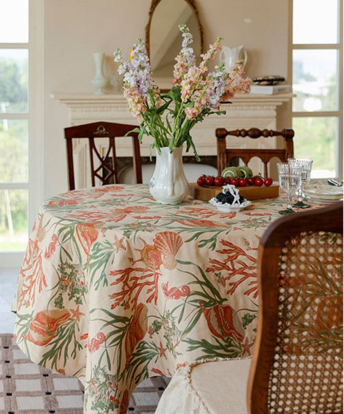 Sea Shell Pattern Tablecloth, Large Modern Rectangle Tablecloth for Dining Room Table, Square Tablecloth, Farmhouse Table Cloth, Wedding Tablecloth-Grace Painting Crafts