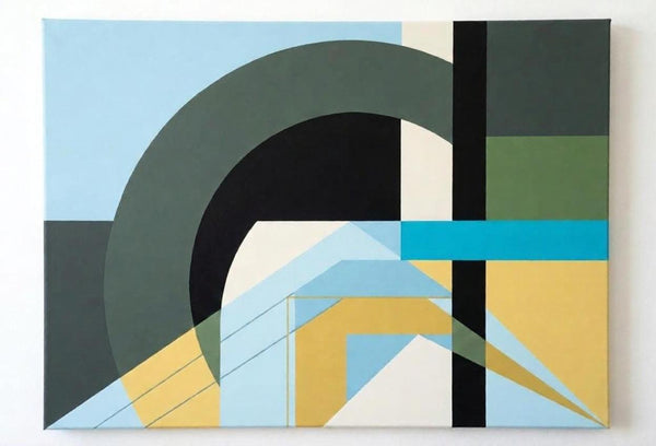 Sky Blue, Sage Green, Yellow Color, Geometric Abtract Art for Modern Living Room, Acrylic Modern Canvas Wall Art-Grace Painting Crafts