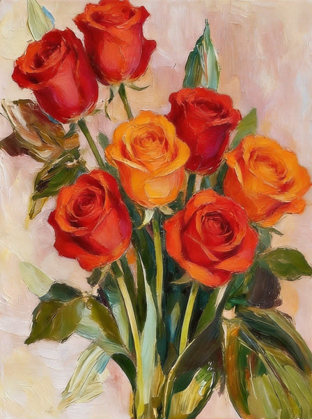 Hand Painted Canvas Art, Original Flower Paintings, A Bunch of Red Rose Flowers, Original Oil Paintings, Small Canvas Artwork-Grace Painting Crafts