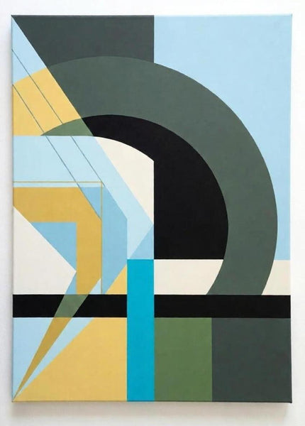Sky Blue, Sage Green, Yellow Color, Geometric Abtract Art for Modern Living Room, Acrylic Modern Canvas Wall Art-Grace Painting Crafts