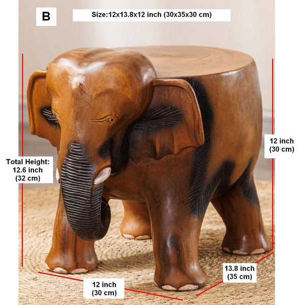 Handmade Solid Wood low Stool, Elephant Wooden Stool, Elephant Sofa Stool, Dining Table Stool, Creative Shoe-changing Stool-Grace Painting Crafts