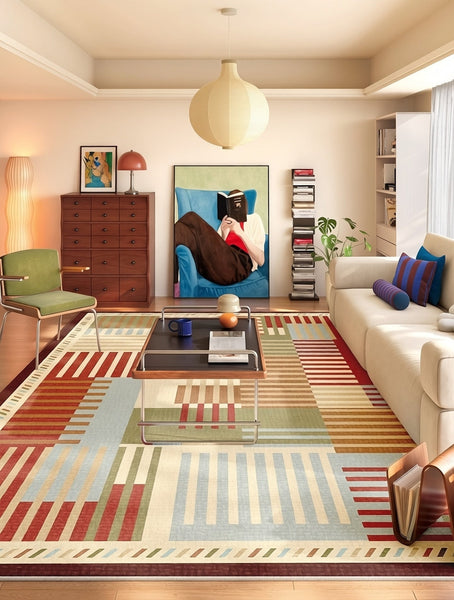 Modern Living Room Rug Placement Ideas, Contemporary Geometric Rugs for Bedroom, Colorful Carpets for Apartment, Living Room Modern Rugs