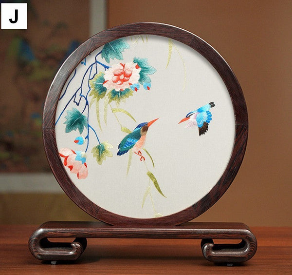 Embroidered Ornament, Traditional Chinese Suzhou Flower and Birds Silk Embroidery Ornaments, Exclusive Business Presents, Creative Birthday Gift, Premium Souvenir-Grace Painting Crafts