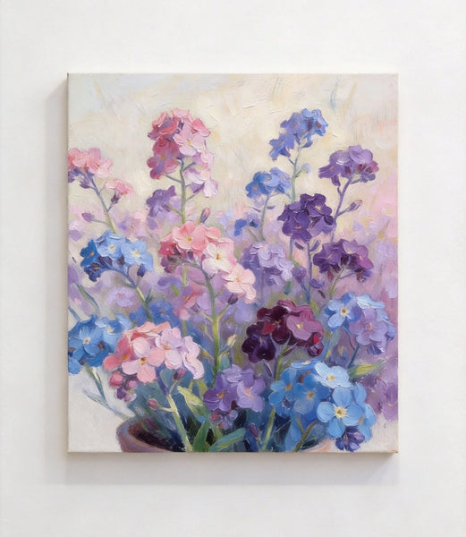 Original Small Canvas Artwork, Purple and Blue Forget-me-nots Blooming Wild, Buy Small Artwork Online, Original Flower Paintings, Hand Painted Canvas Artwork, Still Life Painting-Grace Painting Crafts
