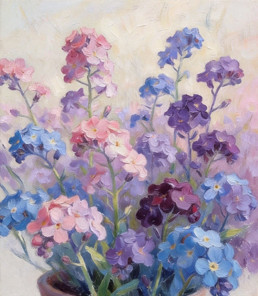 Original Small Canvas Artwork, Purple and Blue Forget-me-nots Blooming Wild, Buy Small Artwork Online, Original Flower Paintings, Hand Painted Canvas Artwork, Still Life Painting-Grace Painting Crafts