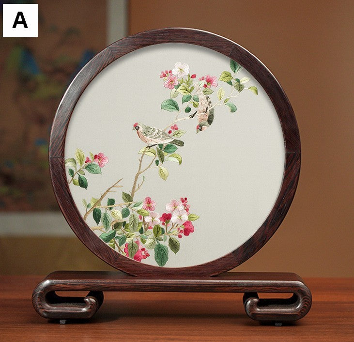 Exclusive Business Presents, Flower and Birds Silk Embroidery Ornaments, Creative Birthday Gift, Premium Souvenir, Traditional Chinese Suzhou Silk Embroidery-Grace Painting Crafts