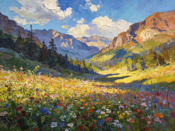 Small Landscape Paintings, Mountain Meadow in Bloom, A Lush Floral Landscape, Original Wall Paintings, Original Artwork Small Paintings, On Canvas Small Wall Paintings, Hand Painted Canvas Art-Grace Painting Crafts