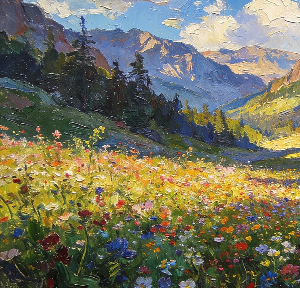 Small Landscape Paintings, Mountain Meadow in Bloom, A Lush Floral Landscape, Original Wall Paintings, Original Artwork Small Paintings, On Canvas Small Wall Paintings, Hand Painted Canvas Art-Grace Painting Crafts