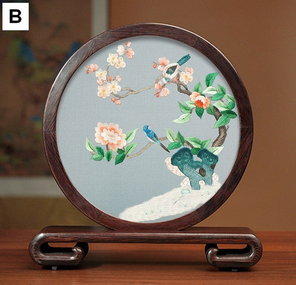 Exclusive Business Presents, Flower and Birds Silk Embroidery Ornaments, Creative Birthday Gift, Premium Souvenir, Traditional Chinese Suzhou Silk Embroidery-Grace Painting Crafts