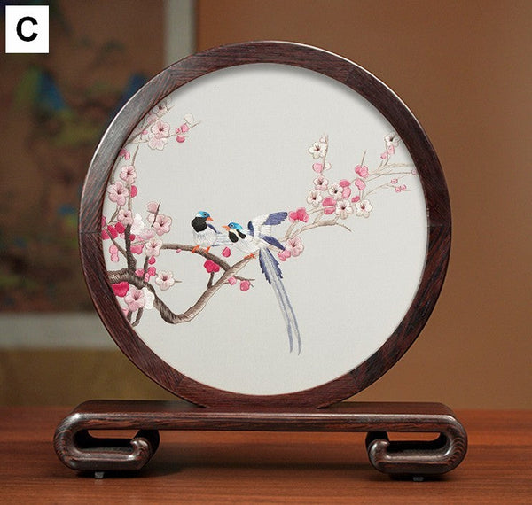 Exclusive Business Presents, Flower and Birds Silk Embroidery Ornaments, Creative Birthday Gift, Premium Souvenir, Traditional Chinese Suzhou Silk Embroidery-Grace Painting Crafts