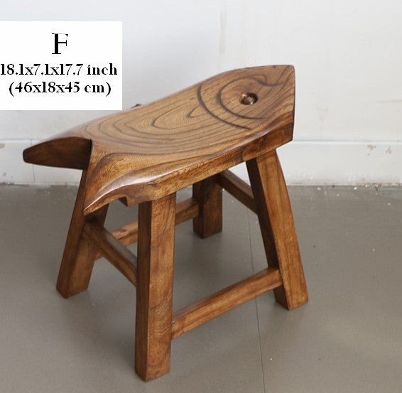 Solid Wood low Stool, Creative Shoe-changing Stool, Handmade Vintage Old Elm Wood Stool, Children's Wooden Stool, Sofa Stool, Dining Table Stool-Grace Painting Crafts