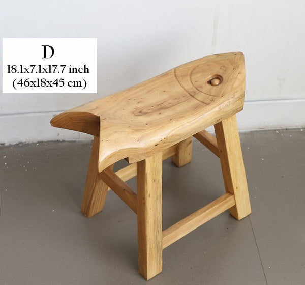 Children's Wooden Stool, Sofa Stool, Dining Table Stool, Handmade Solid Wood low Stool, Creative Shoe-changing Stool, Old Elm Wood Stool-Grace Painting Crafts