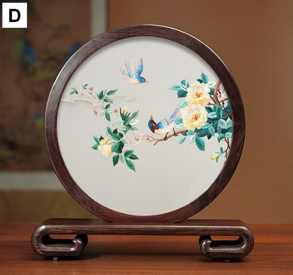 Exclusive Business Presents, Flower and Birds Silk Embroidery Ornaments, Creative Birthday Gift, Premium Souvenir, Traditional Chinese Suzhou Silk Embroidery-Grace Painting Crafts