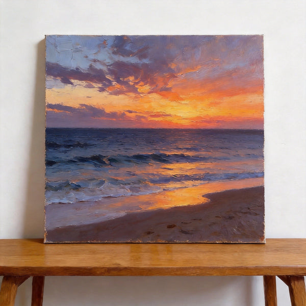 Small Canvas Wall Art Paintings, Sunset Beach Painting, Hand Painted Canvas Art, Original Seascape Paintings, Original Oil Paintings, Buy Small Artwork Online-Grace Painting Crafts