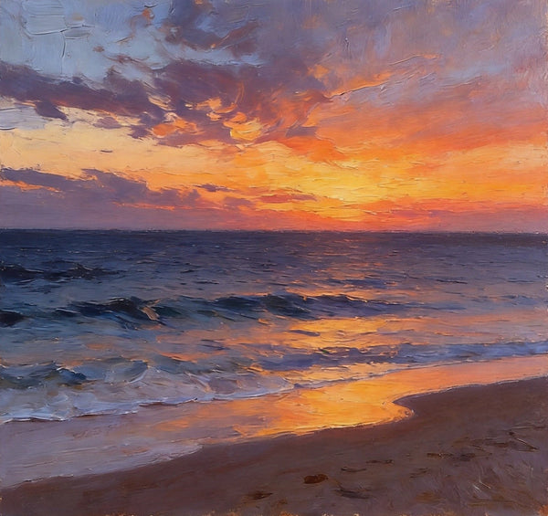 Small Canvas Wall Art Paintings, Sunset Beach Painting, Hand Painted Canvas Art, Original Seascape Paintings, Original Oil Paintings, Buy Small Artwork Online-Grace Painting Crafts