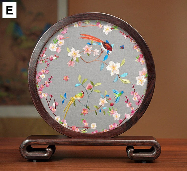 Exclusive Business Presents, Flower and Birds Silk Embroidery Ornaments, Creative Birthday Gift, Premium Souvenir, Traditional Chinese Suzhou Silk Embroidery-Grace Painting Crafts