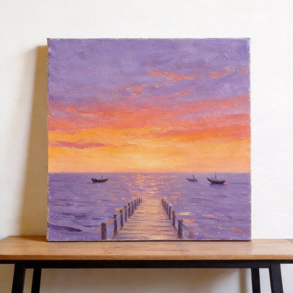 Serene Hour of the Ocean Sunset, Sunset Paintings, Hand Painted Canvas Art, Small Canvas Wall Art Paintings, Original Seascape Paintings, Original Oil Paintings, Buy Small Artwork Online-Grace Painting Crafts