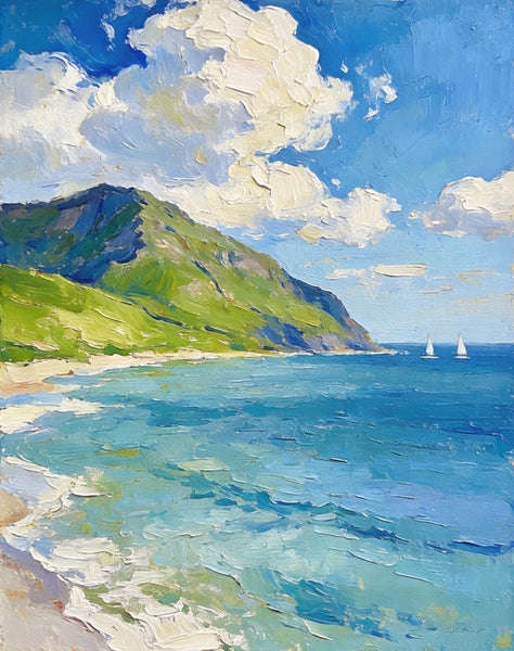Hand Painted Canvas Art, Sunlit Coastal Sails, Original Landscape Paintings, Original Oil Paintings, Small Canvas Wall Art Paintings, Buy Small Paintings Online-Grace Painting Crafts
